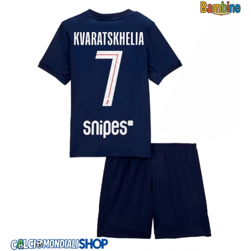 Maglie da calcio Paris Saint-Germain Khvicha Kvaratskhelia #7 Prima Maglia Bambino 2025-26 Manica Corta + Pantaloni corti)
